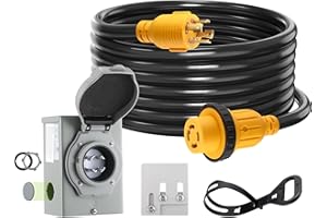 Kanayu - 30 Amp, 15' Generator Cord & Pre-Drilled Power Inlet Box, 4 Prong NEMA L14-30P/L14-30R 125V/250V 7500W Heavy Duty 10 Gauge Extension Cord with Kit
