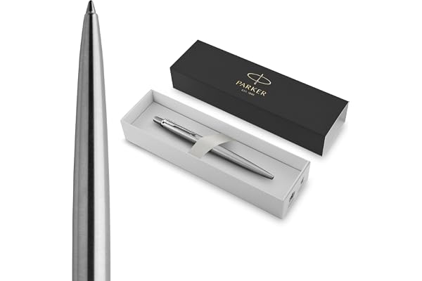Parker Jotter stylo bille |acier inoxydable avec attributs chromés | pointe moyenne | Fourniture scolaire | encre bleue | coffret cadeau