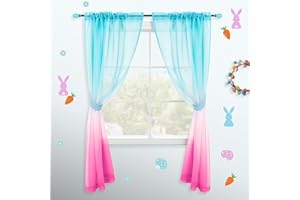 KOUFALL Pink and Green Curtains Teen Girls Bedroom Decoration Ombre Curtains for Nursery Decoration Mermaid Aqua and Light Pink 52x84 Inch Drop