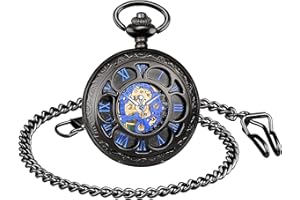 SUPBRO Orologio da Taschino per Uomo con Quadrante Bronzo e Catena Meccanico petalo Hollow