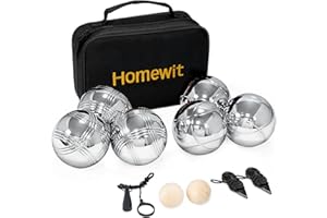 Homewit 6 Boule Kugeln Set mit 2 Holzkugeln, 2 Abstandsmesser, 1 Boules-Kugel Magnetvorrichtung & Luxuriöser Tragetasche, mit 2 Verschiedene Linien, Boccia Set für Outdoor Spaß, Sport Spiel