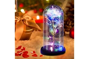 Gohytal Rosa la Bella y la Bestia, Rosa Eterna, Regalo Original Dia de la Madre, Elegante Cúpula de Cristal con Base Pino Luces LED, Regalo Romántico para Madre Mamá Mujer Cumpleaños Aniversario Bodas