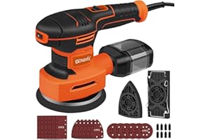 GOXAWEE 3 in 1 Orbital Sander, 450W 125mm Random Orbit Sander with 6 Variable Speed, 3 Model Sanding Heads (Rectangular/Triangular/Round), 18pcs Sandpapers, Electric Sander with Dust Collection Box