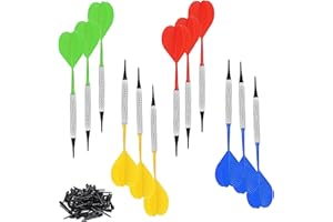 WJUAN 12 Piezas Dardos Profesionales, Estable Puntas Dardos Plastico, Dardos Diana Electronica 4 Colores, Viene con 36 Puntas Repuesto, no Ácil Doblar, para Principiantes, Entusiastas Dardos