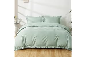 Tokokimo Funda Nórdica 135/150, Funda Nórdica 230x220, Romántico Diseño de Ruffle con Microfibra Funda Edredon de 3 Piezas - 1 Funda Nórdica 230x220 + 2 Fundas de Almohada 50x75, Verde Salvia