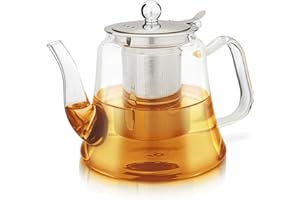 Teabloom Siena Borosilicate Glass Teapot – Stain-Free, Heatproof Tea Maker With Removable Loose Tea Infuser – 40 oz (4-5 Cups)