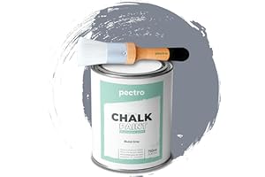 PECTRO Chalk Paint Vernice a Gesso 750ml + Pennello Tondo in Legno Pack - Pittura per Mobili Senza Carteggiare - Chalk Paint Bianco e Colori per legno Efetto Polvere (Grigio Bluastro)