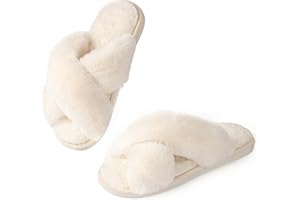 Ankis Women Slippers Fluffy Slippers Memory Foam, Cross Band Furry Open Toe Slippers Cozy Plush Home Shoes Indoor Outdoor Anti-Slide Slipper