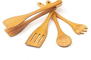 Tuuli Kitchen Enseble de Ustensiles de Cuisine Bois de Cerisier (Cuillère de Cuisine, Spatule, Pince à Barbecue, Fourchette)