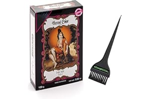 Sitarama Henna Color – Coloración natural para el cabello con agua sin amoniaco ni agua oxigenat, sin PPD – Polvo Henne 100 g y pincel clorophilla. (negro negro, 100 g)