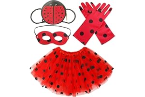 VGMANNTA Costume Ladybug Bambina Set: Accessori Lady Bug, Travestimento Coccinella con Maschera, Guanti, Borsa, Gonna Tulle per Carnevale, Compleanno, Halloween