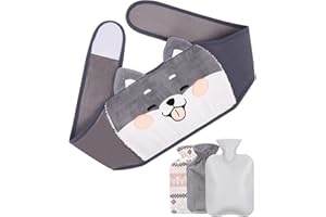 TIDEVAN 1L Bolsa de Agua Caliente 3 in 1 Botella de Agua Caliente Bolsa de Agua Caliente de Goma Hot Water Bottle con Funda de Felpa y Cinturón Alivia El Dolor Muscular, Menstrual y Articular