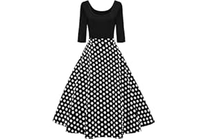 AXOE Damen A-Linie Kleid 60er Jahre Rockabilly 3/4 Ärmel