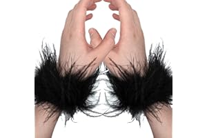 Yeesabella 2 PCS Soft Fur Wristband Feather Slap Bracelet Wristband Wrist Ankle Cuff Furry Bracelets Party Supplies Hair Accessories for Women Halloween Cosplay Christmas Party,Black