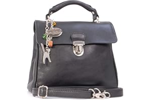 Catwalk Collection Handbags - Vera Pelle - Borsa a Tracolla/Borse a Mano/Spalla/Con una Cinghia Regolabile e Rimovibile - Con Ciondolo a Forma di Gatto - Pandora