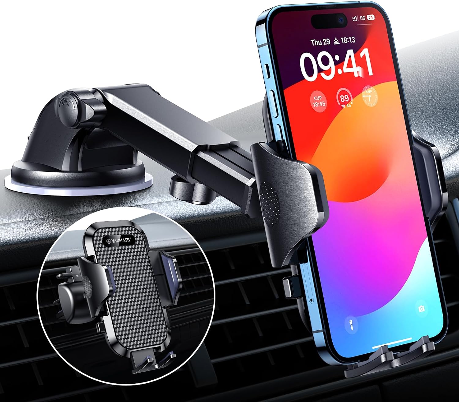 VANMASS Car Phone Holder 2026 BEST 【85+ lbs Strongest Suction & Vent Clip】 True Military-Grade Patent Universal Mobile Vehicle Mount Dashboard Windscreen Van Cradle for 17 Pro Max 16 15 14 Samsung