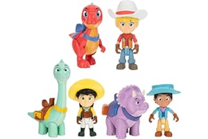 Dino Ranch 6-Figure Pack - Jon & Blitz, Min & Clover, Miguel & Tango - 3 x 3'' Dino Ranchers, 3 x 4'' Dinos, Plus Fence Pieces - Toys for Kids Featuring Your Favorite Pre-Westoric Ranchers, Multicolor