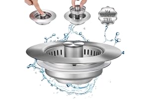 Auauraintt Filtro per Lavello, tappo per lavello a scomparsa in acciaio inox 304, filtro per lavello da cucina 3 in 1, filtra i residui di cibo, previene gli odori,profondità del lavello > 22 mm (1)