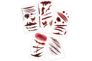 Dinghaole 5 Stück Halloween Tattoo Aufkleber Set - Fake Blood Narben Tattoos, Maskerade Faux Blutige Narben Gesicht Dekoration, Wunde Tattoo Aufkleber