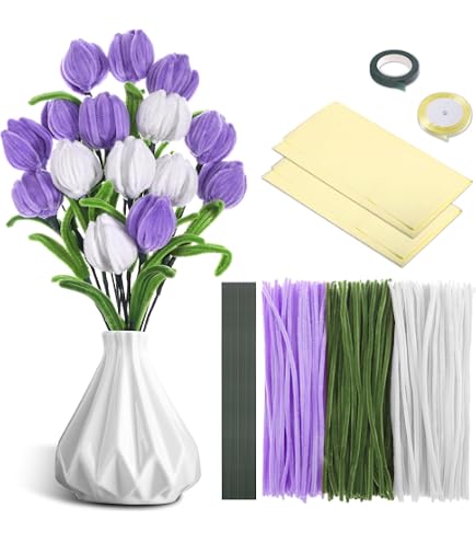 Set Di Scovolini Per Bouquet Di Tulipani Fai-da-te,  Rosa, Con Filo Di Ciniglia, Carta Da Regalo E Nastro, Kit Creativo