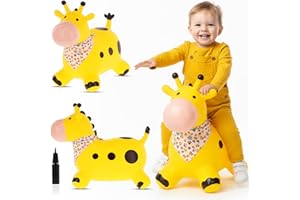 sun baby Hüpftiere ab 1 Jahr mit Pumpe aufblasbares Hüpfspielzeug aus Hochwertigem und Strapazierfähigem Gummi, Verschiedene Designs (Gelbe Giraffe)