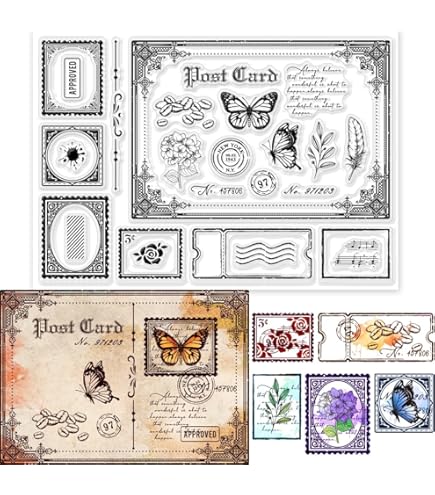 Vintage Blumen Clear Stamps Set - Retro Rose & Schmetterling Stempel Für Kartenbasteln