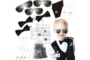 Mepase 18 Pcs Ring Bearer Gifts Ring Wedding Bearer Security Include Ring Bearer Proposal Bow Tie, Security Badge, Sunglasses, Earpiece, Card and Organza Bags for Kids Police Secret Service Costume