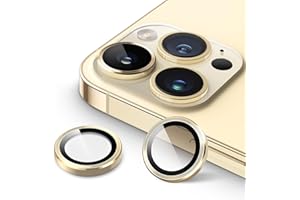 JETech Ochraniacz Obiektywu Aparat dla iPhone 14 Pro 6,1 Cala i iPhone 14 Pro Max 6,7 Cala, 9H Szkło Hartowane Metalowy Indywidualny Pierścień Cover, HD Przezroczyste, 1 Komplet (Złoto)