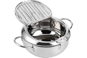 LEFTWEI Friteuse, Marmite Japonaise avec Thermomètre, Friteuse en Acier Inoxydable 304 avec Grille de Vidange D'huile pour Frites Tempura Frites Poisson et Poulet (Petit 20cm)