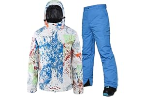 HOTIAN Giacca da sci da Uomo e pantaloni Set, Uomo invernale Calda,Pantaloni Da Sciimpermeabili E Cappotto,per Il Lavoro All'aperto Sci Pesca Equitazione Moto