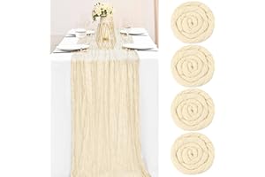 Teruntrue 4 Stück Käsetuch Tisch Läufer Beige Seihtuch Tischläufer, Rustikale Gaze Tisch Läufer Romantischer Halbtransparenter Stoff Tischdecke Tischläufer Boho für Hochzeit Küche(Cream, 300cm)