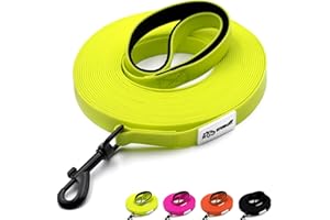 Miauff Schleppleine für Hunde, Gummiert & Wasserdicht, Robuste Trainingsleine mit Handschlaufe & Karabiner für Große bis Kleine Hunde (gelb, 8m)