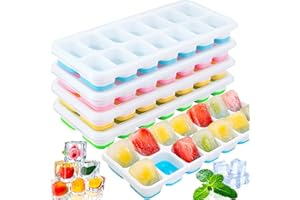 BELSVOR Set mit 4 Eiswürfelform, 4PCS Eiswürfelform Silikon mit Deckel, 4 leicht zu entfernende Eiswürfelformen(14 Eiswürfel pro Form, insgesamt 56 Eiswürfel), Eiswürfelform für Getränke/Saft/Essen