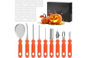 BUCOMTU 20 Pieces Halloween Pumpkin Carving Kit,Con plantillas para tallar calabazas de Halloween, perfectas Decoración de Halloween para niños y adultos