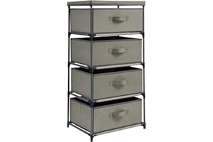 JUVALE 4-Tier Drawer Dresser for Bedroom, Clothes Organiser, Fabric Storage Tower for Clothing, Linens, Closet, Easy Assembly, Durable Materials (Light Grey, Tall, 16.5x13.2x33.4 in)