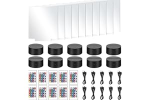 Konesky 10pcs 3D LED Base della lampada con pannelli acrilici trasparenti, luce colorata con telecomando e cavo USB, display a 16 colori per bar, caffè, decorazione del negozio (quadrato)