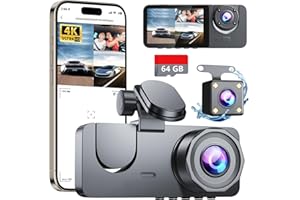 COOLFELL 4K Dash Cam Front and Rear, DashCam Inserted 64GB SD Card, Car Camera with 5Ghz Wi-Fi, Dash Camera for Cars with Night Vision, G-Sensor, 24H Parking Mode, 170°Wide Angle, Loop Recording, App Control