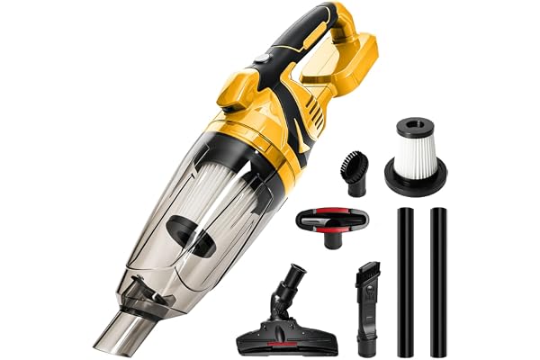 Trådlös handhållen dammsugare, kompatibel med DEWALT 18V 20V batterier, 10 000 Pa sugeffekt, 750 ml dammbehållare, 4 munstycken och LED-ljus för torrrengöring av bil och hushåll (utan batteri)