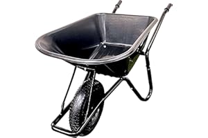EASY SHOPPING Heavy Duty Garden Wheelbarrow 100L 150KG Pneumatic Tyre Powder Coated Steel Rim Strong Large Transport Trolley Handcart Wheel Barrow Black