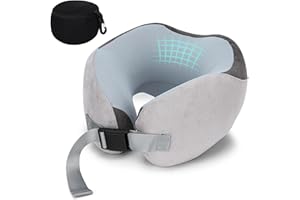 Euqvunn Oreiller de Voyage pour Avion, Coussin de Voyage en Mousse à Mémoire de Forme pour Adultes, Coussin Avion en Soie de Glace Flight Doux, Réglable et Compact pour, avec Sac de Rangement (Gris)