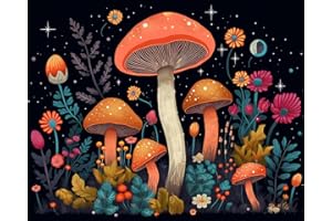 TISHIRON DIY Paint by Numbers for Adults Beginner Mushrooms Adult Paint by Numbers Hippie Colorful Art Paint by Number for Adults Paint by Numbers Crafts for Adults Kids 16x20 in