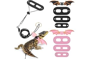 TUCNOEU 2 Set Bearded Dragon Harnesses, Bearded Dragon Leash and Harness Set,3 Sizes Detachable Adjustable Pet Harness for Reptile Safety Walking Accessories(Black,Pink)