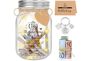 ‎VICTERR VICTERR Money Gift 18th Birthday Girl Boy, LED Bottle Light Money Gifts Birthday 18, Girl Boy Birthday Creative Gift with Exquisite Key Ring, Birthday Card