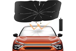 SEACHRGIF Parasol Coche,Parasol Coche Delantero Plegable Actualizado Quitasol Coche Protección UV y Bloqueo Térmico para la Mayoría de Los Coches (135×78 cm)