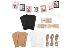DAJAVE 90 Stück Fotogirlande 10x15 cm Fotorahmen Papier, Fotoleine mit klammern 10x15 cm Bilderrahmen Papier Zum Hinstellen Bilderrahmen Zum Foto Netz Klassenraum-Mit Holzklammern und Hanfseilen