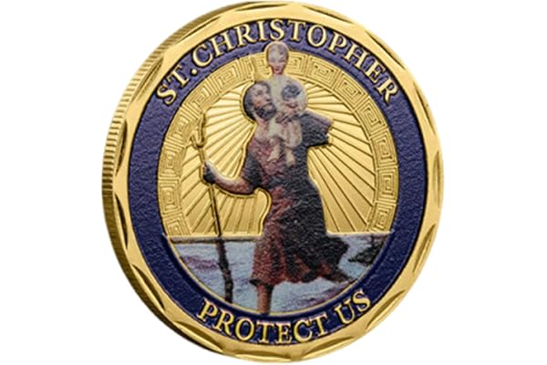 TAKONE Saint Christophe Plaque de Voiture Ø40mm – Médaille en Métal avec Symbole d'Ange Gardien – Saint Patron des Conducteurs Porte-Bonheur pour Voiture et Voyage