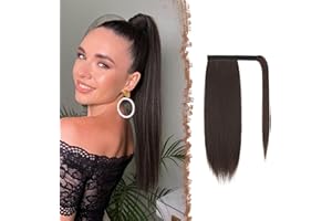 FESHFEN Extension Queue de Cheval, 35 cm Longue Ponytail Postiche Synthétique, Rajout Cheveux Marron Wrap Around pour Femmes