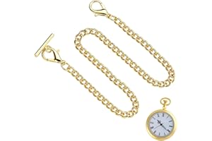 GENERIC Pocket Watch Albert Chain with T Bar & Lobster Clasp, 14 Inch Metal Watch Chain & Stand