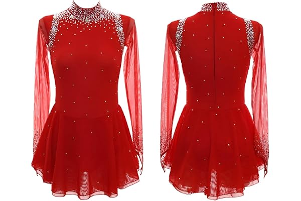 GICIR Robe De Patinage Artistique For Fille, Manches Longues, Personnalisée À La Main, Costume De Patineuse Artistique For Adulte Et Enfant
