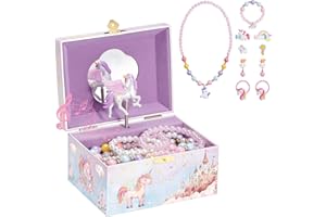 ProCase Joyero con Joyas para Niñas, Organizador Joyería Infantil Musical con Muñeca Unicornio Giratoria para Chica Pequeña Estuche Caja de Collar Pendiente Colgante Pulsera Anillo Lápiz Labial -Rosa